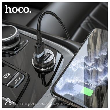 Адаптер автомобільний Hoco Lightning cable double port Car charger DZ3 |2USB, 2.4A| чорний фото №5