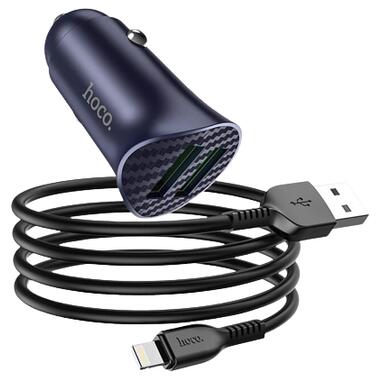 Адаптер автомобільний HOCO lightning cable Farsighted dual port QC3.0 car charger set Z39 |2USB, QC3.0, 3A/18W| синій фото №1