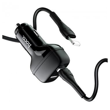 Адаптер автомобільний Hoco Lightning Cable Leader Z36 |2USB, 2.4A| чорний фото №2