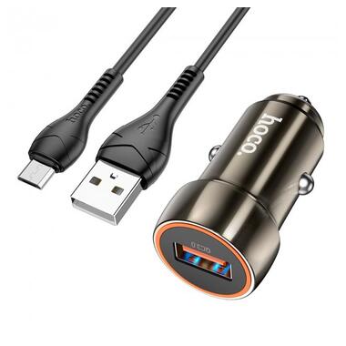 Адаптер автомобільний Hoco Micro USB Cable Blue shield single port Car charger Z46 |1USB, 18W/3A, QC| сірий фото №2