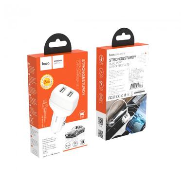 Адаптер автомобільний Hoco Micro USB Cable Leader Z36 |2USB, 2.4A| білий фото №2