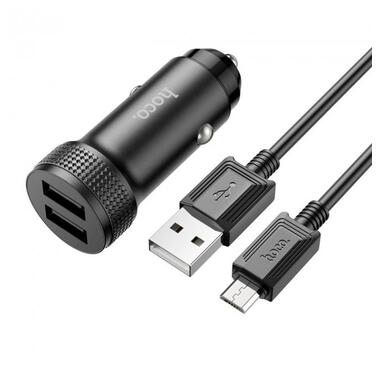 Адаптер автомобільний Hoco Micro USB Cable Level dual port Car charger Z49 |2USB, 12W, 2.4A| чорний фото №1