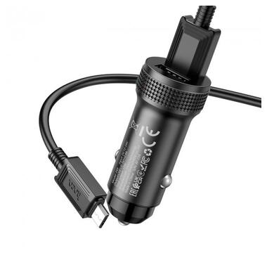 Адаптер автомобільний Hoco Micro USB Cable Level dual port Car charger Z49 |2USB, 12W, 2.4A| чорний фото №4