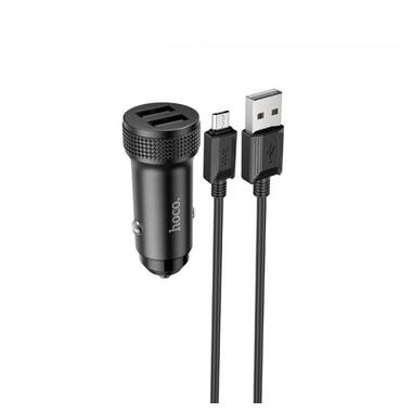 Адаптер автомобільний Hoco Micro USB Cable Level dual port Car charger Z49 |2USB, 12W, 2.4A| чорний фото №2