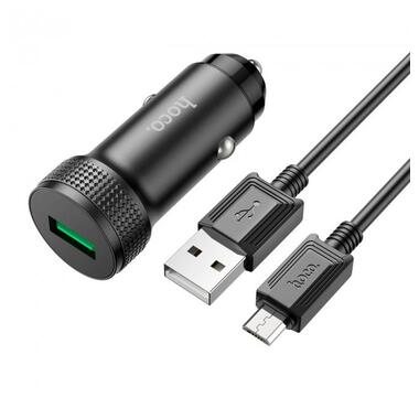 Адаптер автомобільний Hoco Micro USB Cable Level single port Car charger Z49A |1USB, 18W, 3A, QC3.0| чорний
 фото №1