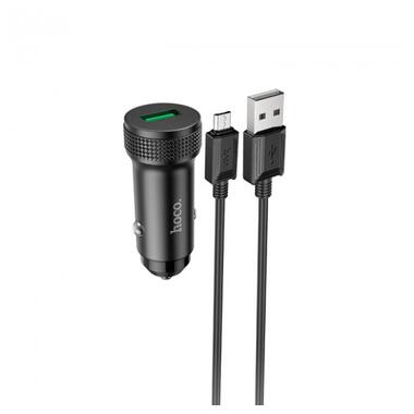 Адаптер автомобільний Hoco Micro USB Cable Level single port Car charger Z49A |1USB, 18W, 3A, QC3.0| чорний
 фото №2