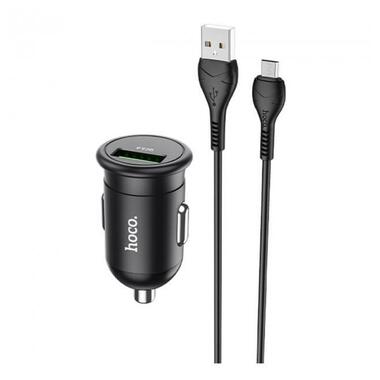Адаптер автомобільний Hoco Micro USB Cable Mighty single port Car charger Z43 |1USB, 3A, QC, 18W| сірий фото №1