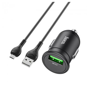 Адаптер автомобільний Hoco Micro USB Cable Mighty single port Car charger Z43 |1USB, 3A, QC, 18W| сірий фото №3