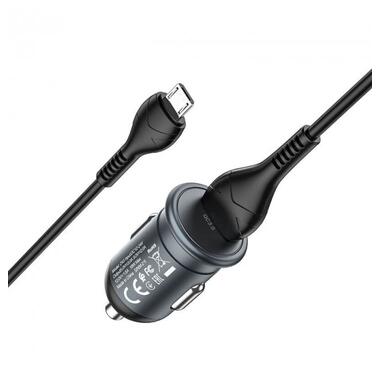 Адаптер автомобільний Hoco Micro USB Cable Mighty single port Car charger Z43 |1USB, 3A, QC, 18W| сірий фото №2
