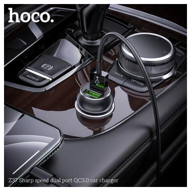 Адаптер автомобільний Hoco Sharp speed dual port Car charger Z37 |2USB, QC3.0, 3A, 36W| чорний фото №5