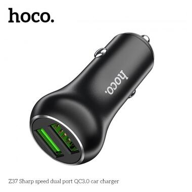 Адаптер автомобільний Hoco Sharp speed dual port Car charger Z37 |2USB, QC3.0, 3A, 36W| чорний фото №2