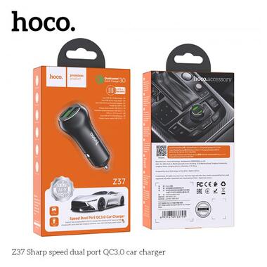 Адаптер автомобільний Hoco Sharp speed dual port Car charger Z37 |2USB, QC3.0, 3A, 36W| чорний фото №6