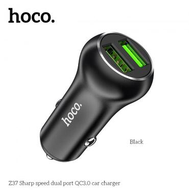 Адаптер автомобільний Hoco Sharp speed dual port Car charger Z37 |2USB, QC3.0, 3A, 36W| чорний фото №3