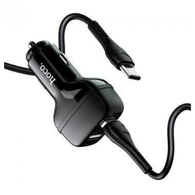 Адаптер автомобільний Hoco Type-C Cable Leader Z36 |2USB, 2.4A| чорний фото №2