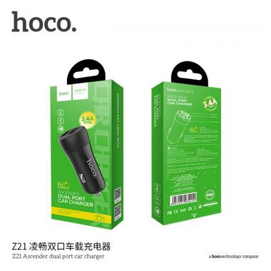 Адаптер автомобільний Hoco Z21 |2USB, 3.4А| чорний фото №3