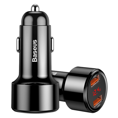 Адаптер автомобильный Baseus Magic Series Dual USB QC with digital display |2USB, QC3.0, 3A| Black фото №1