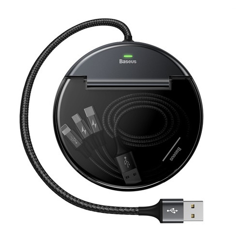 Зарядная станция в авто Baseus Car Sharing Charging Station (Type-C+Dual USB with Three-in-one M+L+T Cable, 3A) black фото №1