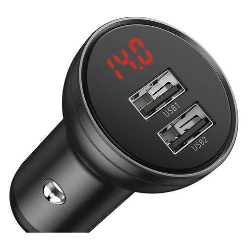 Адаптер автомобильный Baseus Digital Display Dual USB |2USB, 4.8A, 24W| grey (25069) фото №1