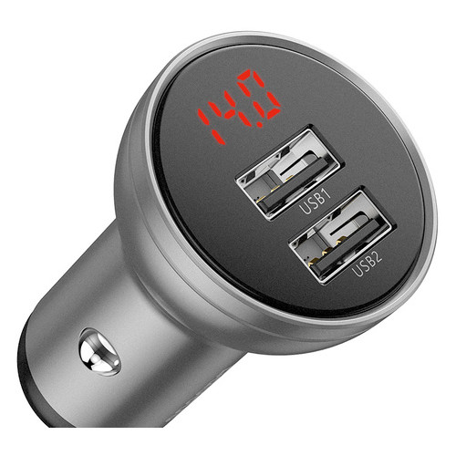 Адаптер автомобільний Baseus Digital Display Dual USB | 2USB, 4.8A, 24W | silver (25069) фото №1