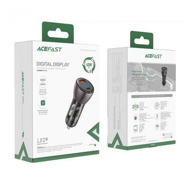Адаптер автомобильный AceFast metal Car charger with digital display B6 |1USB/1Type-C, 63W/6A, PD/QC| черный фото №6