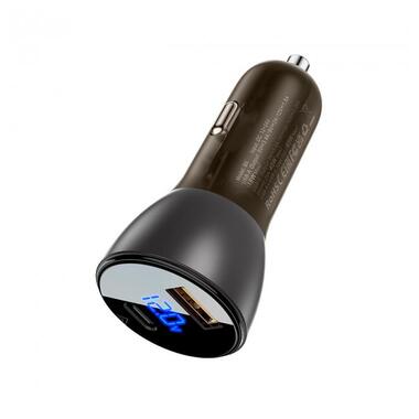 Адаптер автомобильный AceFast metal Car charger with digital display B6 |1USB/1Type-C, 63W/6A, PD/QC| черный фото №2