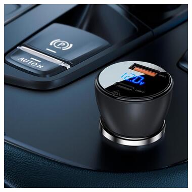 Адаптер автомобильный AceFast metal Car charger with digital display B6 |1USB/1Type-C, 63W/6A, PD/QC| черный фото №4