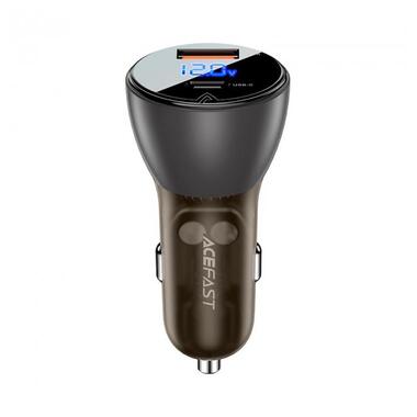 Адаптер автомобильный AceFast metal Car charger with digital display B6 |1USB/1Type-C, 63W/6A, PD/QC| черный фото №1