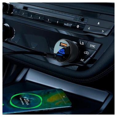 Адаптер автомобільний AceFast metal Car charger with digital display B7 | 2USB, 45W/5A, PD/QC | чорний фото №4
