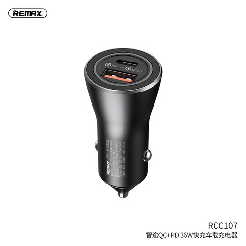 Адаптер автомобильный Remax Fast Charging RCC107 |1USB/1Type-C, QC/PD, 36W| black (25152) фото №1