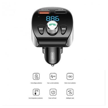 Адаптер автомобільний JOYROOM with Bluetooth FM Shadow Series JR-CL02 |2USB, QC3.0, 18W, TF Cards| чорний фото №2