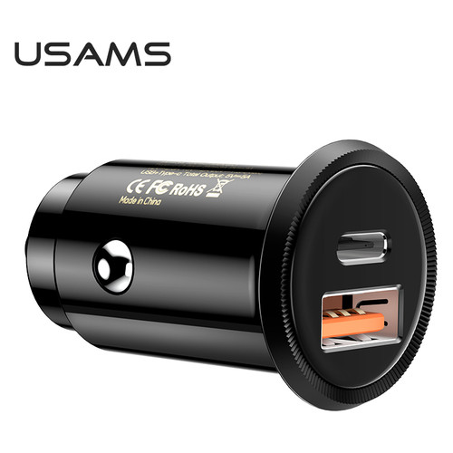 Адаптер автомобильный Usams Fast Charging US-CC086 C12 |1USB/1Type-C, 5A, QC4.0/PD3.0| Black фото №1