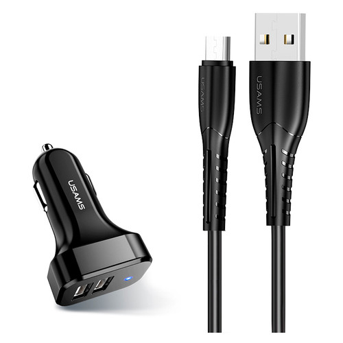 Адаптер автомобільний Usams Micro USB Cable NT Travel Car Charger King U35 C13 |2.1A, 2USB| Black фото №1