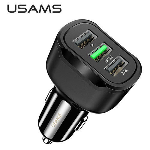 Адаптер автомобильный Usams 3 USB Car Charger C17 US-CC100 |3USB, 2.4A, QC3.0| black (25142) фото №1