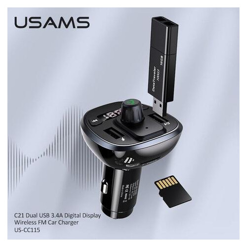 Трансмиттер адаптер автомобильный Usams C21 US-CC115 2 в 1 Черный фото №2