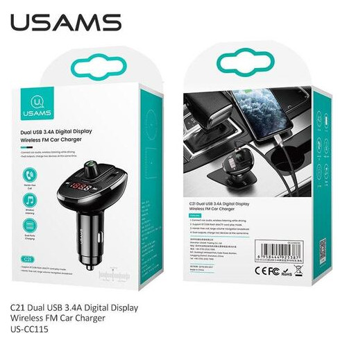 Трансмиттер адаптер автомобильный Usams C21 US-CC115 2 в 1 Черный фото №10