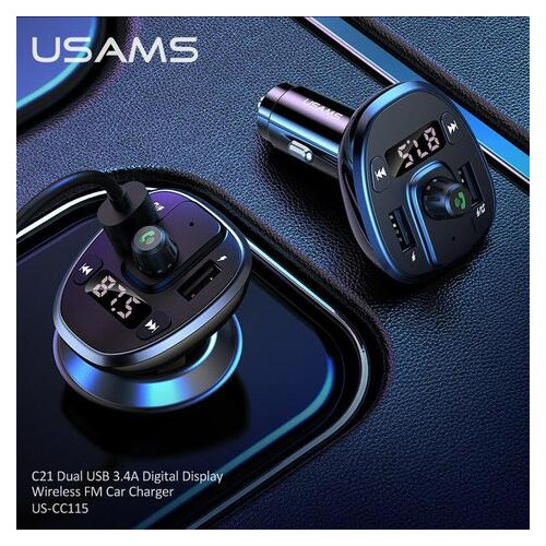 Трансмиттер адаптер автомобильный Usams C21 US-CC115 2 в 1 Черный фото №6