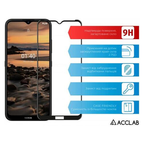 Захисне скло Acclab Full Glue Nokia 1.4 Black (1283126511790) фото №2