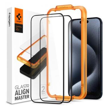 Захисне скло Spigen Apple iPhone 15 Pro Glas.tR AlignMaster FC Black (2P) (AGL06895) фото №1