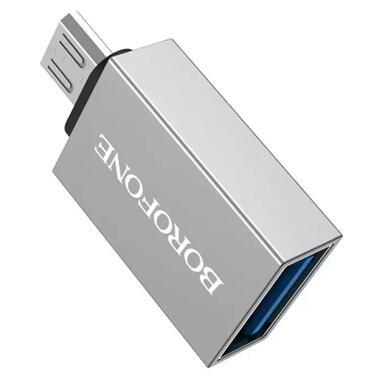 Адаптер Borofone USB-BV2 - micro USB (F/M), сріблястий (BV2S) фото №1