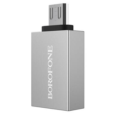 Адаптер Borofone USB-BV2 - micro USB (F/M), сріблястий (BV2S) фото №2