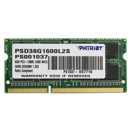 Пам'ять для ноутбука Patriot DDR3 1600 8GB (PSD38G1600L2S) фото №1
