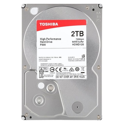 Жорсткий диск 3.5 2TB Toshiba P300 7200rpm 64MB SATAIII (HDWD120UZSVA) фото №1
