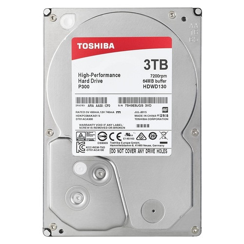 Жорсткий диск 3.5 3TB Toshiba P300 7200rpm 64MB SATAIII (HDWD130UZSVA) фото №1
