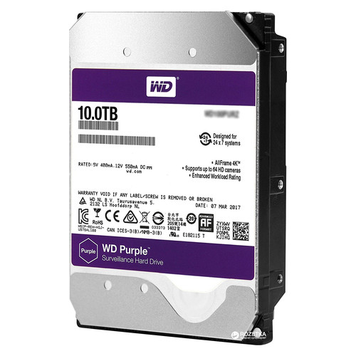 Накопичувач HDD SATA 10.0TB WD Purple 7200rpm 256MB (WD101PURZ) фото №1