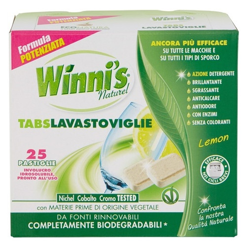 Гипоалергенные таблетки для посудомоечной машины Winnis Tabs Lavastoviglie Lemon 25 шт (062758) фото №1