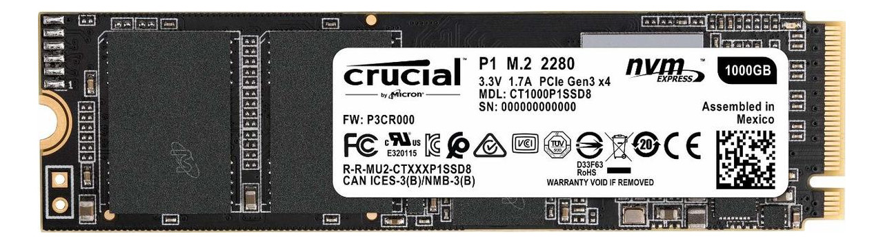 Накопитель SSD 1TB Crucial P1 M.2 PCIe 3.0 x4 NVMe 3D QLC (CT1000P1SSD8) фото №1