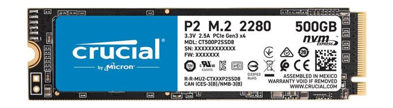 Накопичувач SSD M.2 Crucial 500GB NVMe PCIe 3.0 x4 P2 2280 (CT500P2SSD8) фото №1