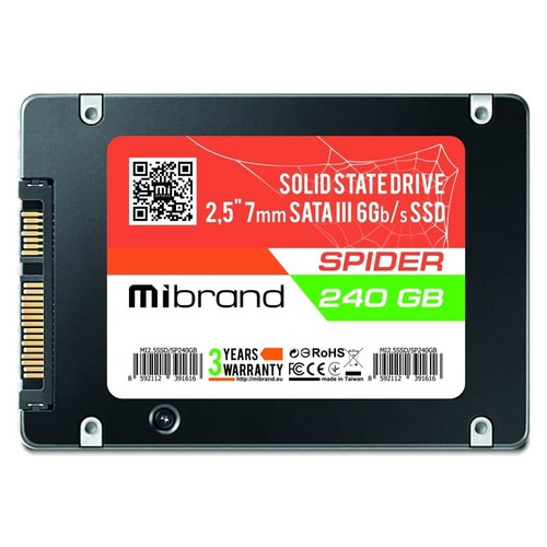 Накопичувач SSD 240GB Mibrand Spider 2.5 SATAIII 3D TLC (MI2.5SSD/SP240GB) Bulk фото №1