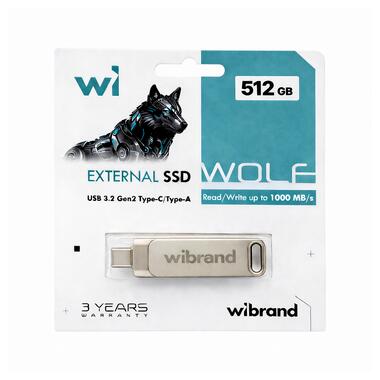 Портативный SSD Wibrand Wolf 512GB USB 3.2 Gen.2 Type-C/Type-A Read/Write 1000MB/s Silver (WIEXSSD/WO512GB) фото №2