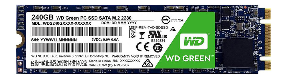 Накопитель SSD 240GB WD Green M.2 2280 SATAIII TLC (WDS240G2G0B)